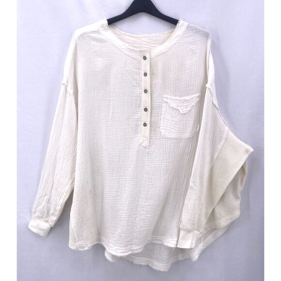 We The Free People Oversize Top M Cream Cotton Button Fray Pillowy Cover Up - Picture 4 of 13